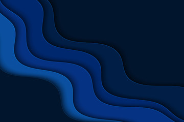 Abstract blue background with curve lines and waves. Paper cut water wallpaper.