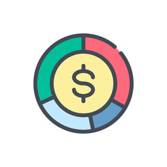 Financial report color line icon. Diagram statistics with dollar vector outline colorful sign.
