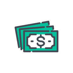 Pack of money color line icon. Stack of dollar notes vector outline colorful sign.