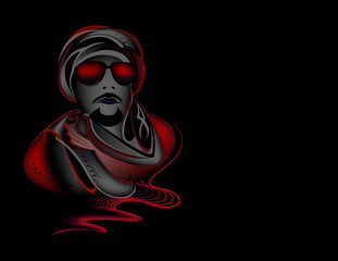 Red And Black Mysterious Arabian Touareg Man Illustration Sahara Desert