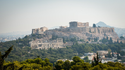 The Acropolis, Parthenon and Herodes theater as viewed from Filippapis Hill