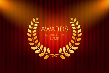 Golden shiny laurel wreath with radiance. Vector stock illustration