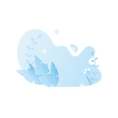 Abstract winter background. Vector art outdoor design. Christmas card winter landscape with snowflakes, plant and flowers on isolated gradient background. Illustration for cards, banners, invitations