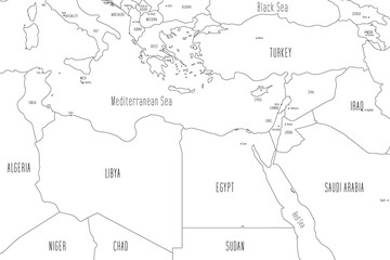 Fototapeta na wymiar Map of North-eastern Africa. Handdrawn doodle style. Vector illustration