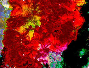watercolor abstract red passionate flower on black background