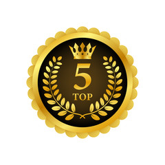Naklejka premium Top 5 label. Golden laurel wreath icon. Vector stock illustration.