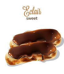 Sweet eclairs with chocolate glaze on top. Isolated