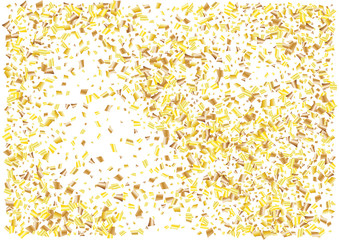 Festive golden rectangle confetti background. Abstract frame confetti texture for holiday, postcard, poster, website, carnivals, birthday and children's parties. Cover confetti mock-up. Wedding card