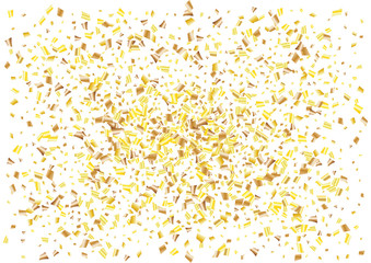 Festive golden rectangle confetti background. Abstract frame confetti texture for holiday, postcard, poster, website, carnivals, birthday and children's parties. Cover confetti mock-up. Wedding card