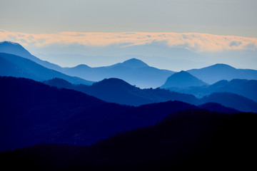 Beautiful Autumn Landscape, Hills Silhouette at Sunset