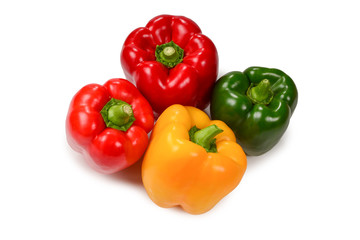 Group of bell peppers isolated on white background.