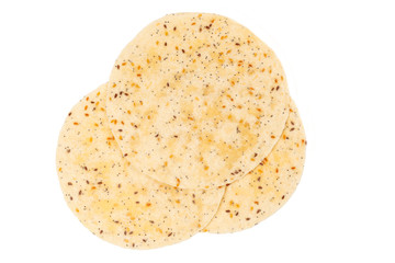 Pitta bread with seeds isolated on white