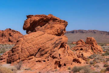 Red sandstone rock formations in Valley of Fire State Park, Nevada that resemble beehives