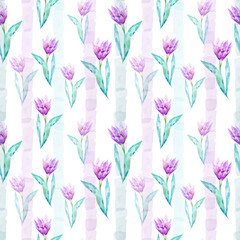 Watercolor pattern with violet flowers.