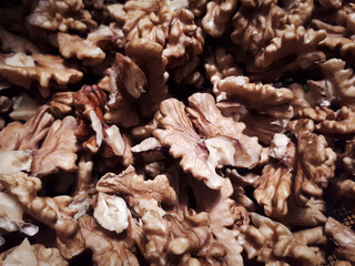 Closeup of big shelled walnuts pile