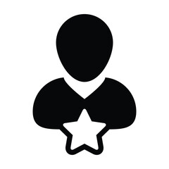 Star icon vector male user person profile avatar symbol for rating in a glyph pictogram illustration