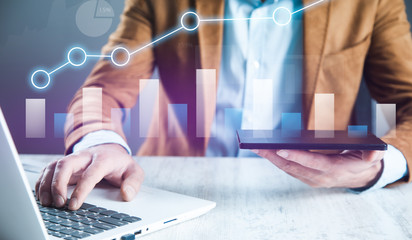 man hand tablet and neatwork in screen