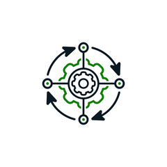 Project management icon design. Hub spokes and gear isolated on white background. Vector illustration