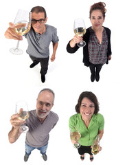 people with a coup of white wine on white background