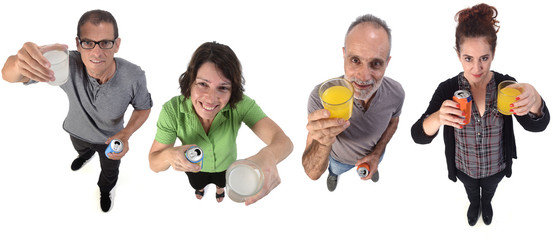 Obraz premium people with a glass of orange and lemon soda on white