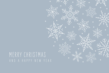Naklejka na ściany i meble Christmas snowflakes elements ornaments greeting card on ice blue background