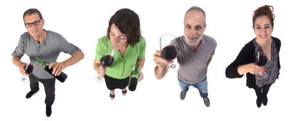 people with a coup of red wine on white background