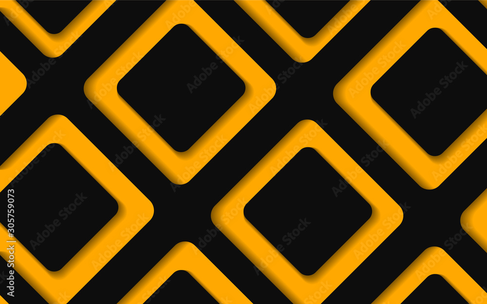 Poster abstract yellow and black shapes overlapping layers on black background. vector design template for 