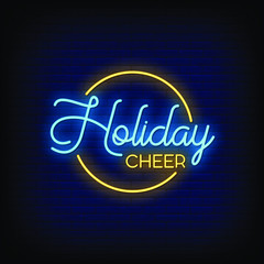 Fototapeta na wymiar Holiday Cheer Neon Signs Style Text Vector