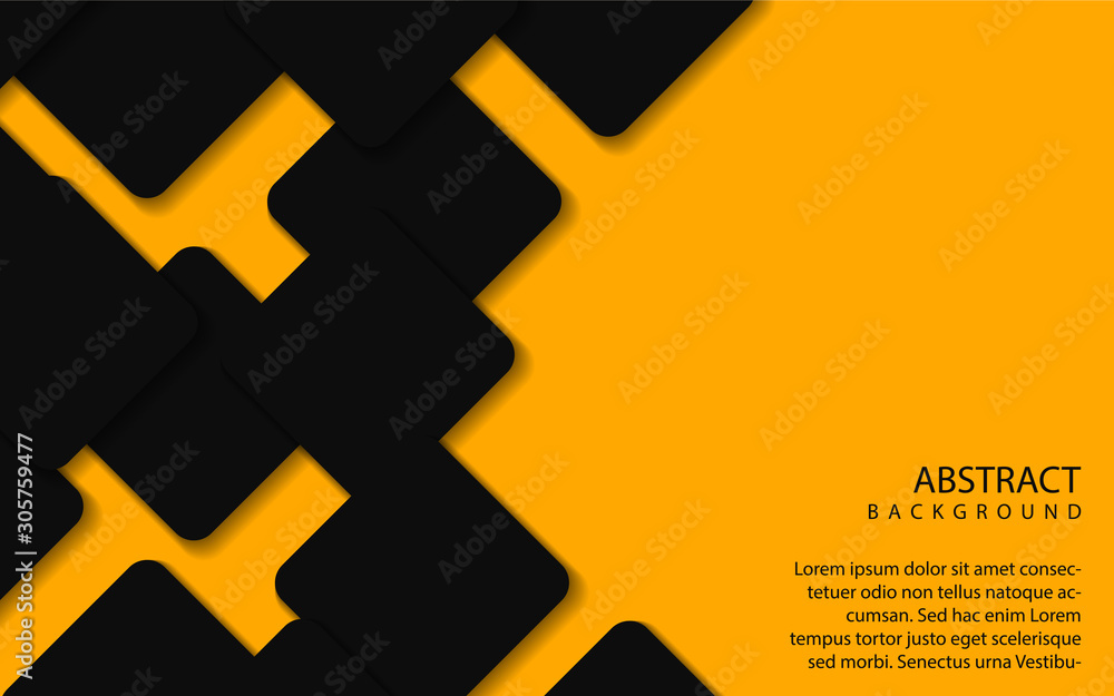 Poster abstract yellow and black shapes overlapping layers on black background. vector design template for 