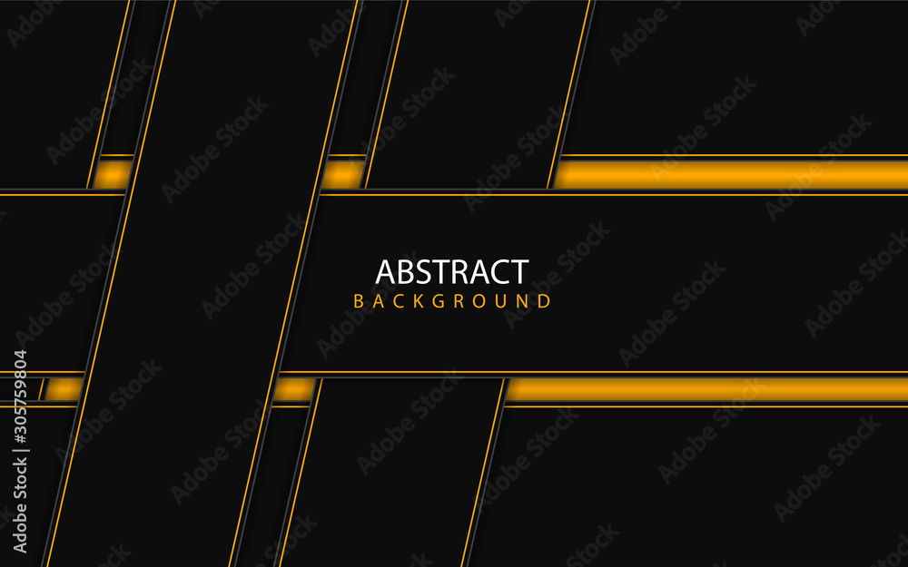 Poster abstract yellow and black shapes overlapping layers on black background. vector design template for 
