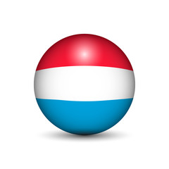 Flag of Luxembourg in the form of a ball isolated on white background.