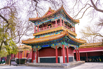 Territory of the famous temple complex  Yonghegong - Lama temple in Beijing, China. It is one of the largest Tibetan Buddhist monasteries in the world