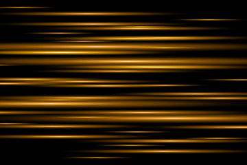Obraz premium Golden horizontal lens flares pack. Laser beams, horizontal light rays. Beautiful light flares. Glowing streaks on dark background. Luminous abstract sparkling lined background.