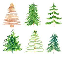 Fir simple aquarelle hand drawn illustrations set