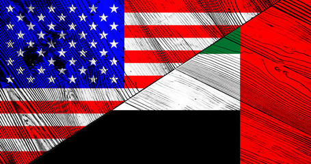 Flag of the United States of America and the United Arab Emirates on wooden planks
