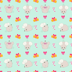 New Year pattern. Penguins with gifts. Vector illustration.