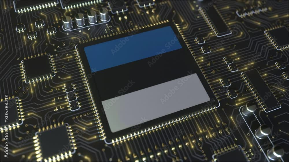 Poster national flag of estonia on the operating chipset. estonian information technology or hardware devel