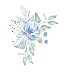 Blue flowers and leaves hand drawn illustration - 305764463