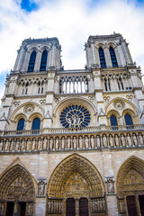 Fototapeta na wymiar Frontage of the Notre Dame Cathedral in Paris, France