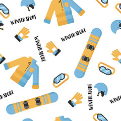 Winter sport equipment seamless pattern background vector