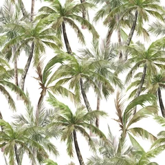 Gordijnen Aquarel naadloze patroon. Zomer tropische palmbomen achtergrond. Jungle aquarel print © natikka