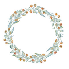Obraz premium Blank hand drawn flourish wreath watercolor frame