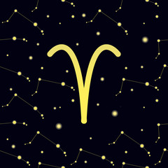 Fototapeta na wymiar Pattern with constellation Aries and sign of The Ram.