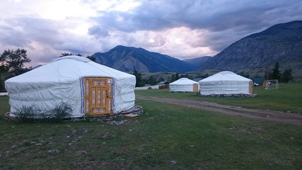 Mongolian yurts in the mountains