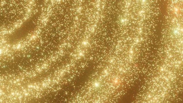 golden background loop, twinkling luxury gold glitter backdrop, festive sparkly wavy motion of glitter moving diagonally, 4k