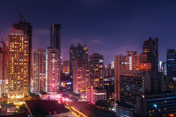 Naklejka na ściany i meble Bangkok night view with skyscraper in business district in Bangkok Thailand