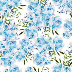 Beautiful Watercolor seamless pattern with roses and peony flowers. 
