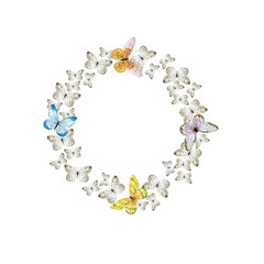 Hand painted watercolor wreath with butterflies