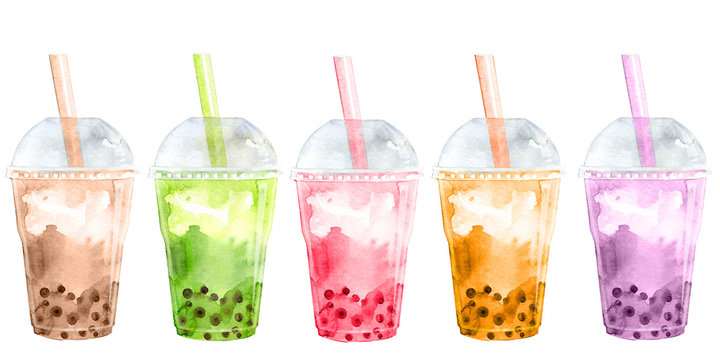 Collection of bubble tea with flavor and tapioca pearl