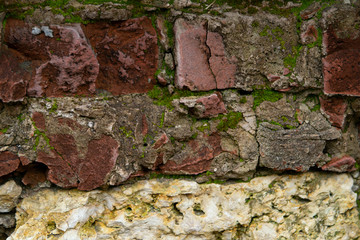 old brick wall, red, moss, close, background, city